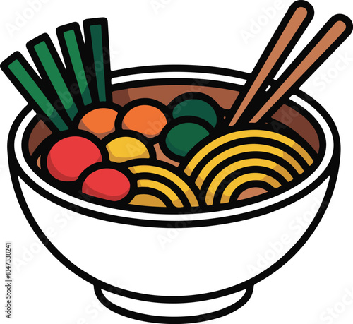 Noodle Bowl Flat Vector | Asian Food Illustration