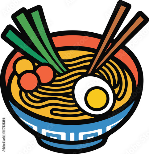 Noodle Bowl Flat Vector | Asian Food Illustration