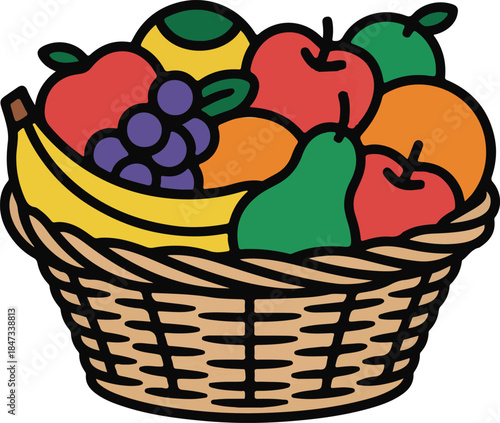 Fruit Basket Flat Vector | Healthy Food Illustration