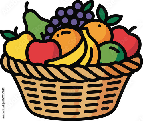 Fruit Basket Flat Vector | Healthy Food Illustration