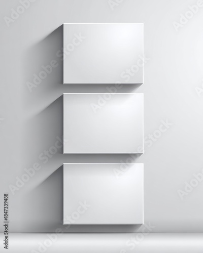 Wallpaper Mural Three white rectangular frames are stacked vertically on a light gray wall. Torontodigital.ca