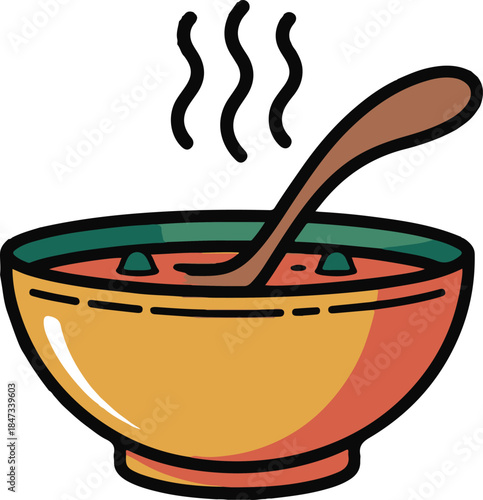 Soup Bowl Flat Vector | Hot Meal Food Illustration