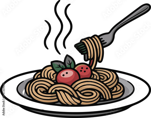 Pasta Plate Flat Vector | Italian Food Illustration