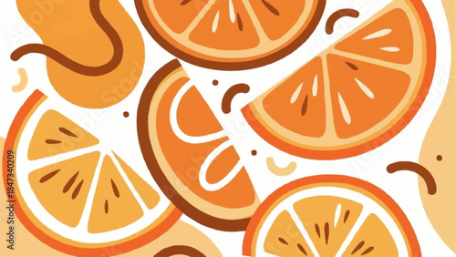 Vibrant Slices of Fresh Oranges in a Lively Abstract Design.