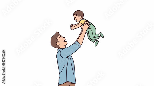 Father happily throws his child up in the air.