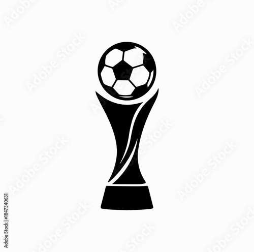 Football Trophy with Soccer Ball – Black Silhouette Vector