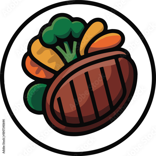 Steak Plate Flat Vector | Meat Food Illustration