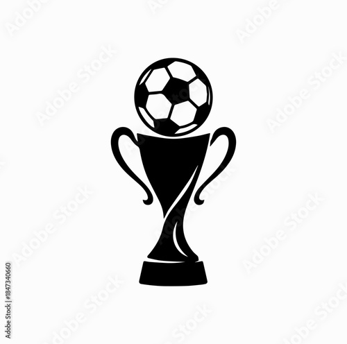 Football Trophy with Soccer Ball – Black Silhouette Vector