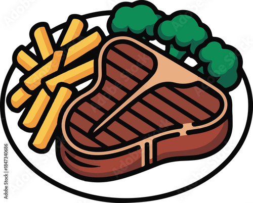 Steak Plate Flat Vector | Meat Food Illustration