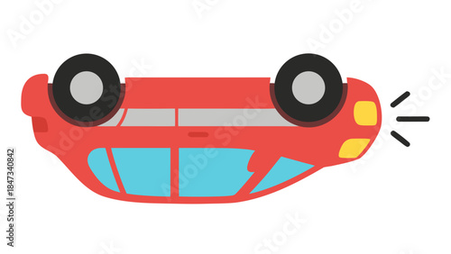 Red Car Overturned Icon - Flat Design Vector Illustration