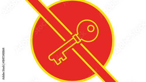 Red Circle with Yellow Key Symbol - No Access Icon