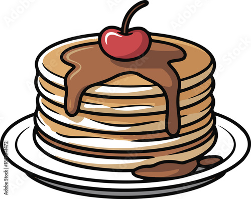 Pancake Stack Flat Vector | Breakfast Food Illustration