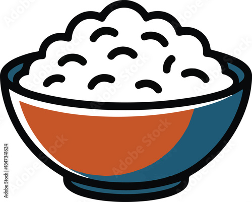 Rice Bowl Flat Vector | Asian Food Illustration