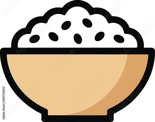 Rice Bowl Flat Vector | Asian Food Illustration