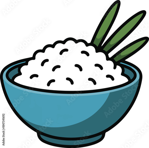 Rice Bowl Flat Vector | Asian Food Illustration