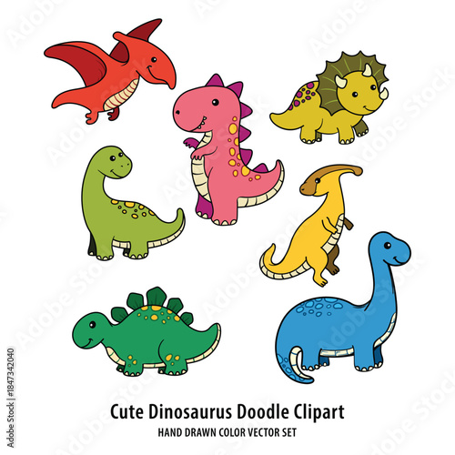 Cartoon Illustration of a Wildlife Dinosaur Clipart Vector Set