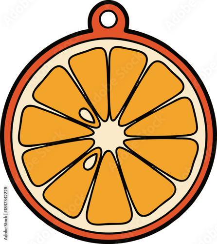 Orange Slice Ornament with Black Outline and White Background.