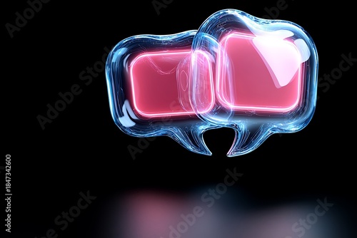 3D Rendered Colorful Speech Bubbles Floating in Black Background for Communication Concepts