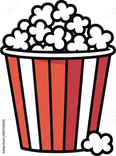Popcorn Bucket Flat Vector | Cinema Snack Illustration