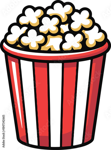 Popcorn Bucket Flat Vector | Cinema Snack Illustration