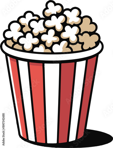 Popcorn Bucket Flat Vector | Cinema Snack Illustration
