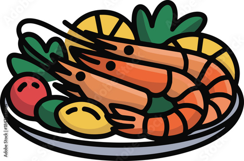 Shrimp Dish Flat Vector | Seafood Food Illustration
