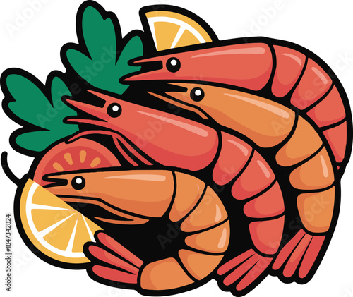 Shrimp Dish Flat Vector | Seafood Food Illustration