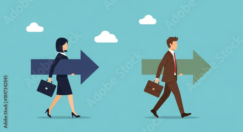 Diverse Professionals Navigating Forward Together with Arrows Symbolizing Collaboration and Progress