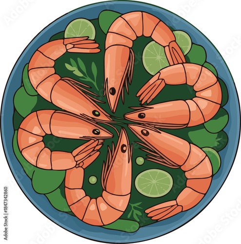 Shrimp Dish Flat Vector | Seafood Food Illustration