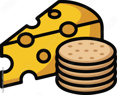 Cheese and Crackers Flat Vector | Snack Food Illustration