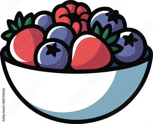 Berry Bowl Flat Vector | Healthy Fruit Illustration