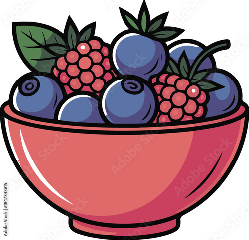 Berry Bowl Flat Vector | Healthy Fruit Illustration