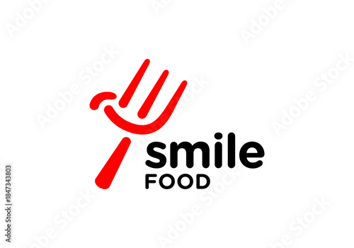 fork smile logo. happy food menu restaurant vector design concept