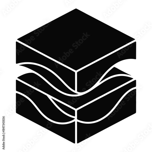 Black and white icon representing layered geological structure