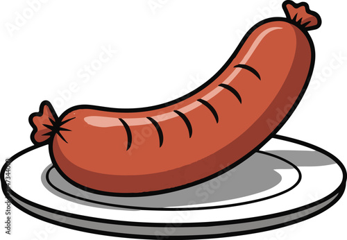 Sausage Plate Flat Vector | Meat Food Illustration