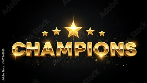 Gold champions text with stars on black background