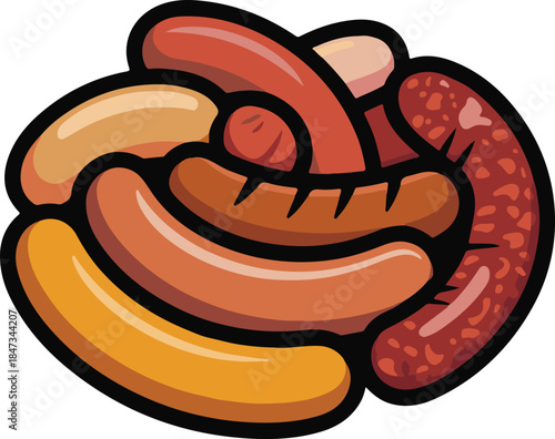 Sausage Plate Flat Vector | Meat Food Illustration