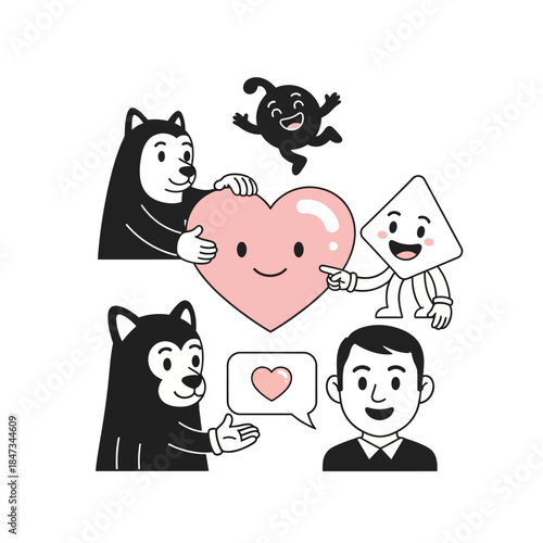 Cartoon Characters Showing Love and Affection.