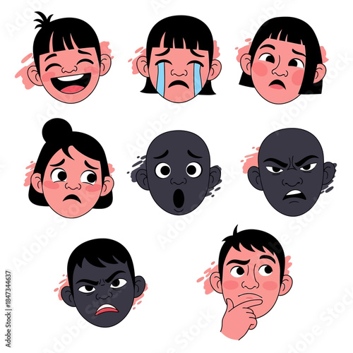 Cartoon Emoticons Showing Various Facial Expressions.