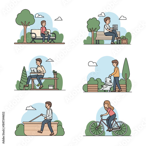 Cartoon People Engaging in Outdoor Activities.