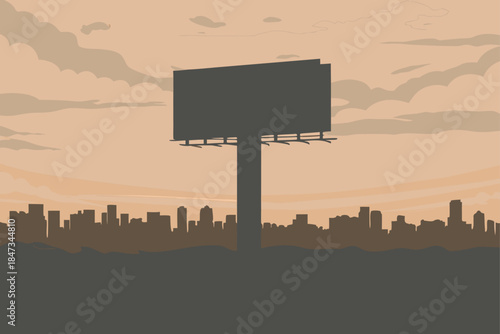Massive blank billboard silhouette dominates skyline view at dusk offering prime advertising space opportunity