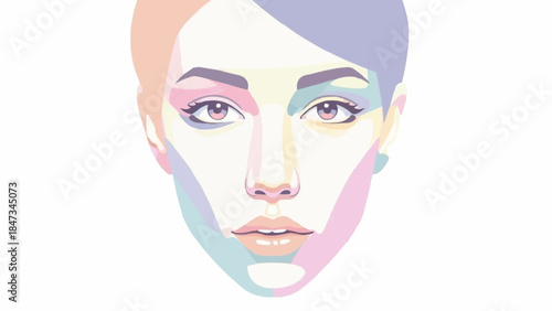 Abstract Portrait of a Womans Face with Colorful Geometric Shading.