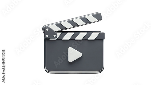 Clapperboard with Play Icon on White Background