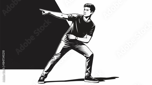 Man in Casual Clothes Pointing Forward with Determination.