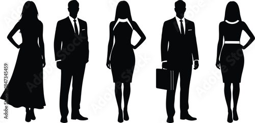 Elegant corporate business people silhouettes standing isolated on white background representing professionalism leadership diversity fashion teamwork concept