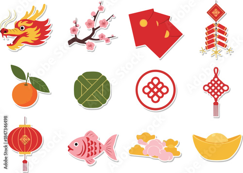 Lunar New Year Stickers Festive Illustrations for Celebration