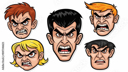Collection of Angry Faces Expressing Rage and Frustration.