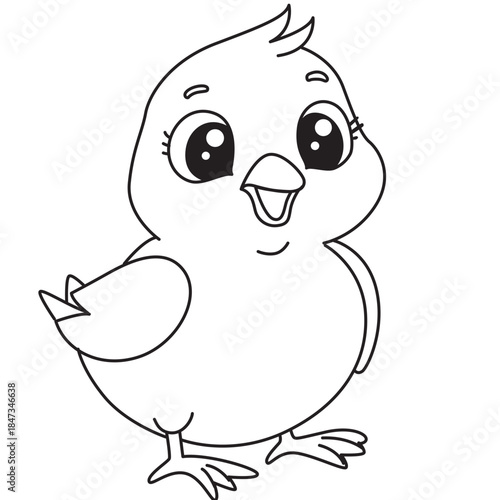 Cute bird perched line art ideal for nursery decor, classroom posters, and whimsical children’s design templates.