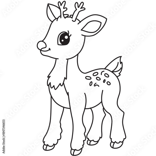 Spotted fawn deer line art ideal for storybooks, classroom materials, and whimsical children’s activity worksheets.