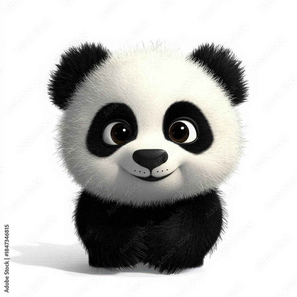 Obraz premium Adorable fluffy panda cub character with a charming smile, perfect for children's books, animation, or heartwarming designs that need a touch of playful innocence